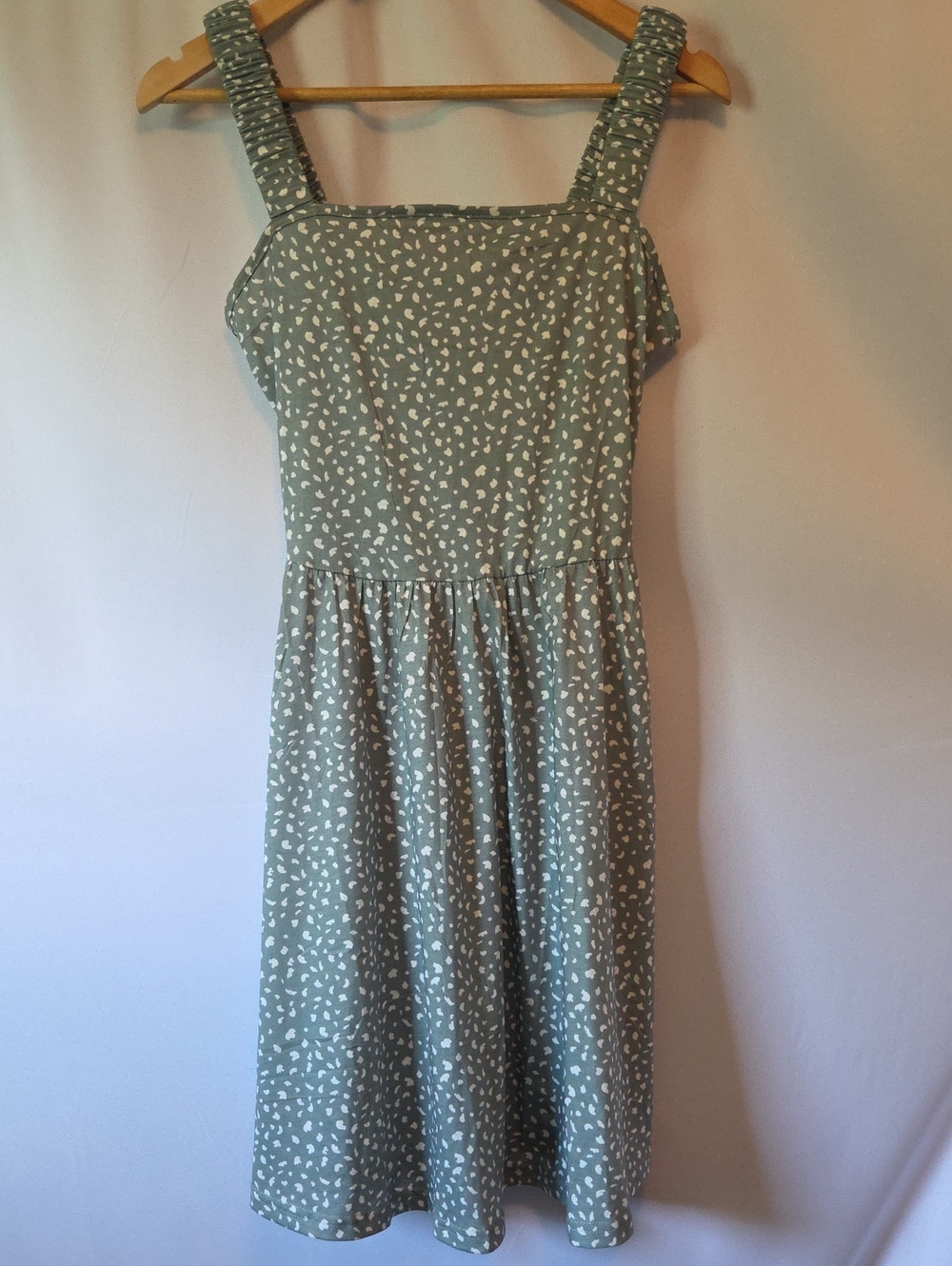 Sage Green Sleeveless Dress with White Ditsy Print